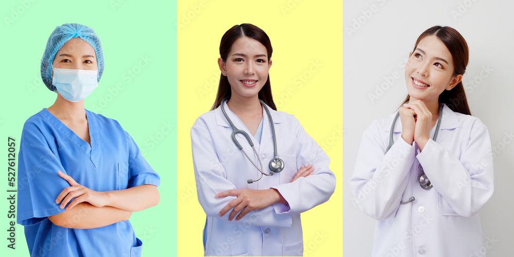 A group of doctors, professional medical personnel who work in a hospital or medical clinic. medical personnel service concept.