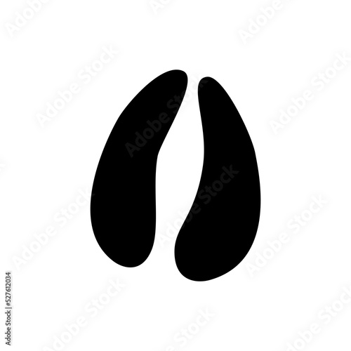 Elk moose animal footprints isolated black silhouette icon. Vector wildlife animal hunting sport emblem, trace after walk on ground in snow or mud. Reindeer or elk hooves tracks, wild stag foot steps