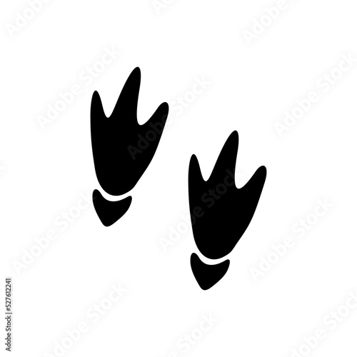 Bird duck or goose foot print isolated black silhouette icon. Vector waterfowl animal footprints, flamingo steps, farm livestock animal flippers tracks. Wild duck footsteps on ground, mud or sand