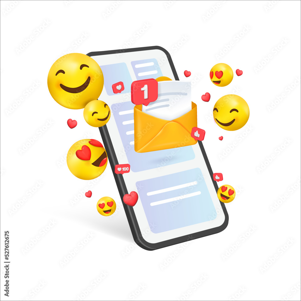 Phone with Notifications. Reminder design mockup. Email marketing, online advertising concept. 3D Web Phone with Notifications. Reminder design mockup. Email marketing, online advertising concept. 3D Web