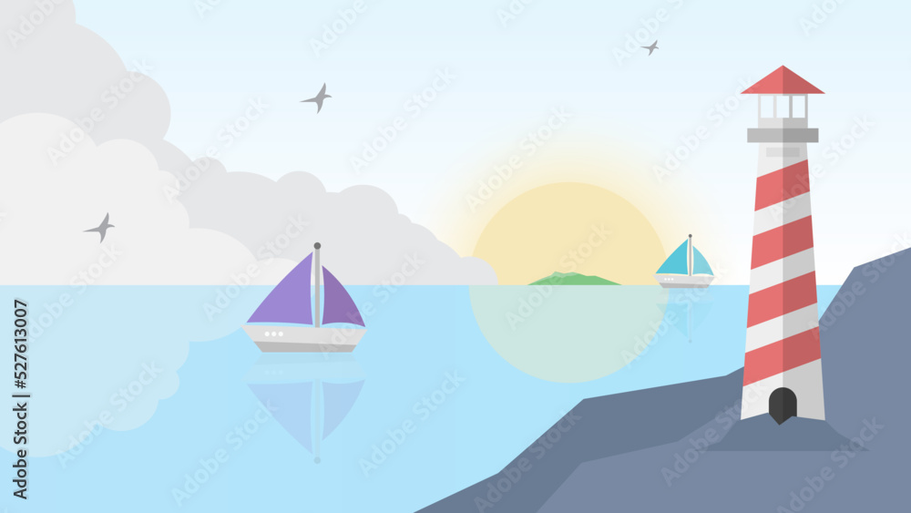 Lighthouse at Day View Illustration
