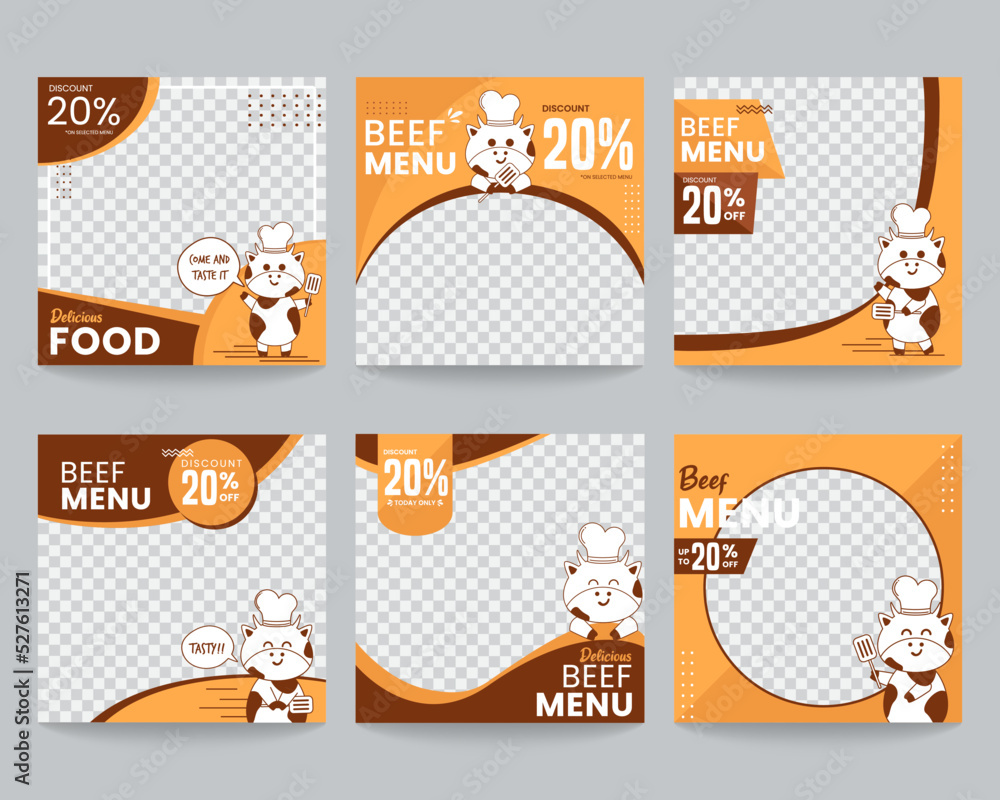 food social media post template with cute animal
