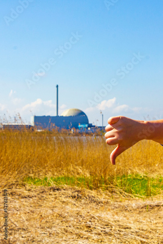 Dislike and thumb down to atomic nuclear power station Germany. photo