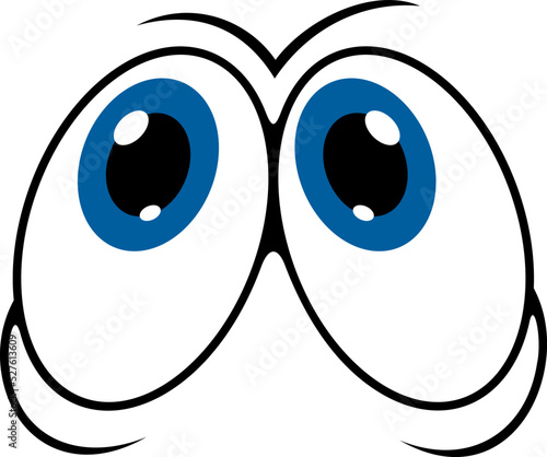 Face cartoon character, eye smile and comic funny cute emoji, vector icon. Cartoon eyes or facial emoticon or chat emotion expression, doodle googly big blue eyes photo