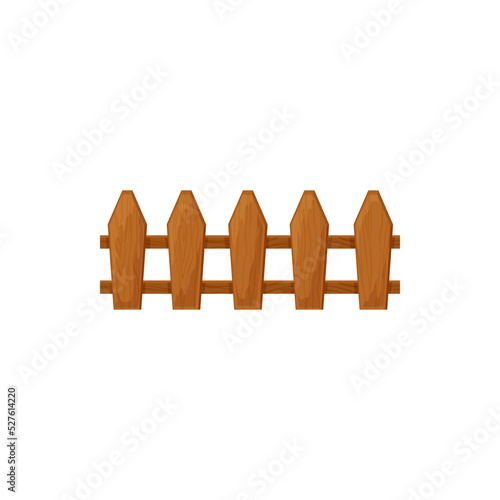 Fence in farm or garden, rural house and cattle barrier, timber planks manor, cattle border isolated. Vector country timber fence, ranch boundary. Exterior home defense, wooden fence privacy symbol