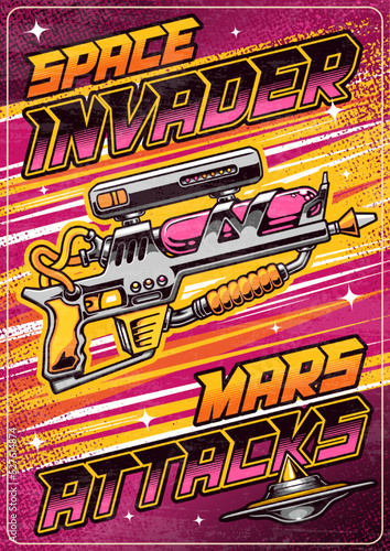 Alien weapons poster colorful vintage