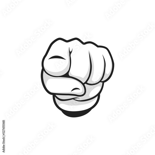 Pointing forefinger isolated hand in glove, comic arm gesture. Vector arm showing toward or forward direction, choose or choice sign. Hand indicate pointer, right hand with index finger pointer