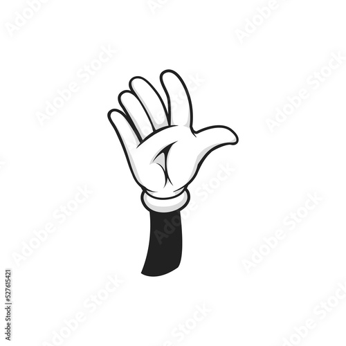 Five fingers hand gesture isolated cartoon high five arm palm in glove. Vector open palm, prohibition, prevention, warning and stop sign. Human hand hi or hello greeting salute salutation gesture
