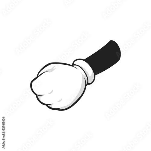Hand with clenched fist, protest and fight gesture. Vector palm folded in fist, cartoon arm in glove, comic gesture. Vector arm with folded fingers, nonverbal communication sign of anger and rebel