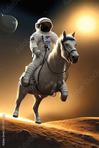 Astronaut riding a horse in space