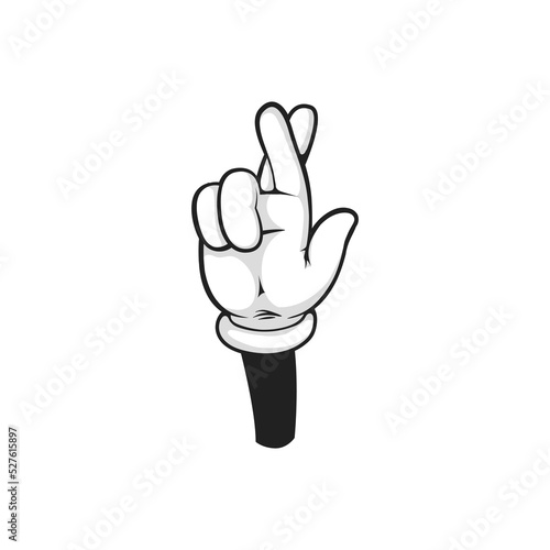 Fingers crossed emoji icon isolated cartoon arm hand in glove. Vector luck, lie, superstition hand gesture with middle and index fingers crossed. Hope and honesty sign, success and honesty sign