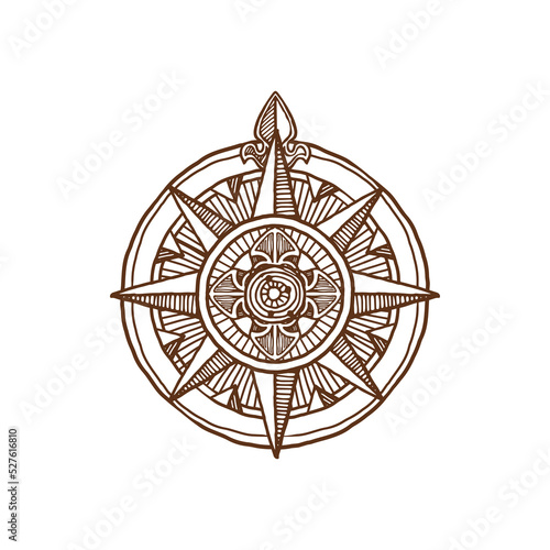 Rose of wind marine navigation tool isolated antique compass medieval map. Vector round dial with arrows showing longitude and latitude. Windrose geographical equipment, navigation tool with pointer