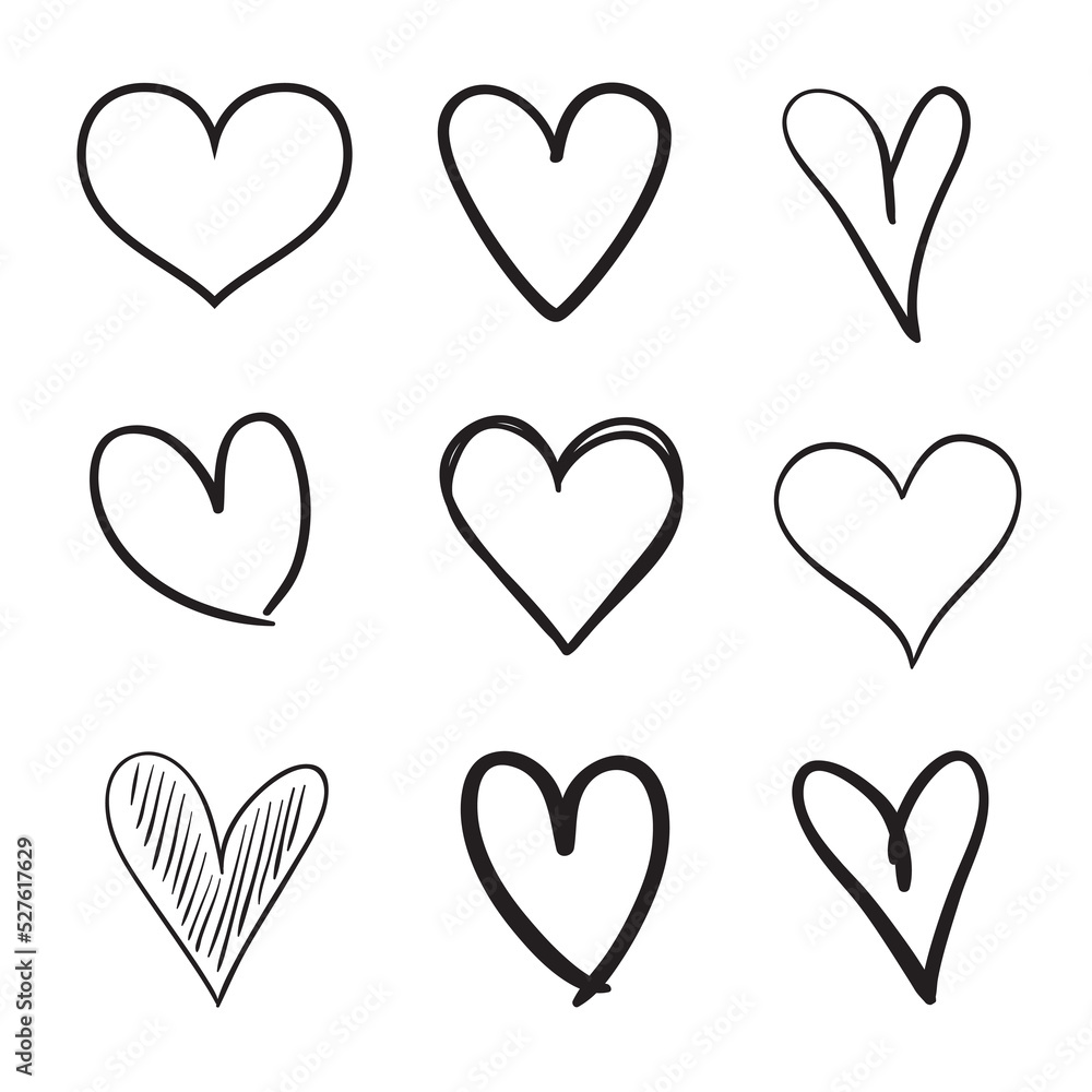 Hand drawn grunge hearts on isolated white background. Set of love signs. Unique image for design. Black and white illustration. Elements for design Hand drawn grunge hearts on isolated white background. Set of love signs. Unique image for design. Black and white illustration. Elements for design