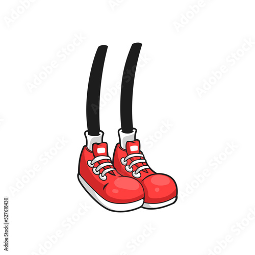 Human legs in red sportive skaters isolated comic flat cartoon foots. Vector urban teenager style footwear, running jogging shoes of kid character. Rubber boots with laces and white rubber toe © Vector Tradition