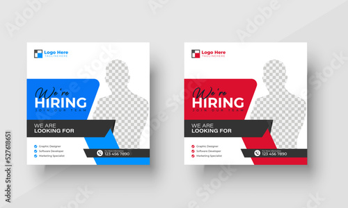 We are hiring job vacancy social media post or square web banner template

