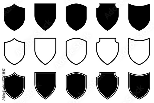 Shield outline icons set. Vector illustration isolated on transparent background