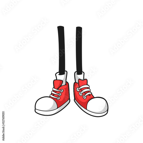 Legs in red sportive skaters isolated comic flat cartoon foots. Vector running jogging shoes of kid character, urban teenager style footwear. Fashion athletic boots with white rubber toe and laces © Vector Tradition