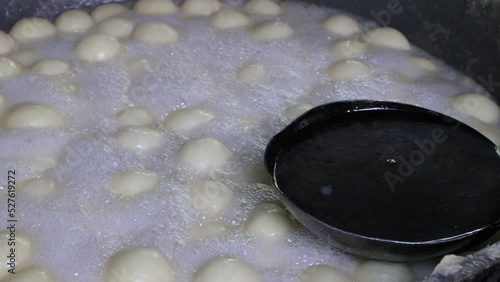 High-angle view of Traditional Sweet Rosogulla making in Bangladesh