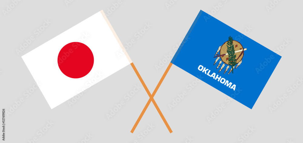 Crossed flags of Japan and The State of Oklahoma. Official colors. Correct proportion Crossed flags of Japan and The State of Oklahoma. Official colors. Correct proportion