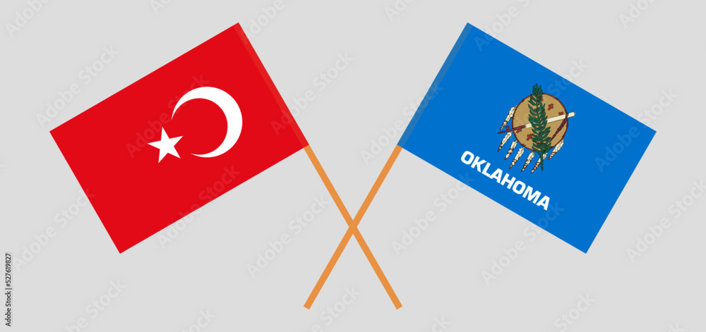 Crossed flags of Turkiye and The State of Oklahoma. Official colors. Correct proportion Crossed flags of Turkiye and The State of Oklahoma. Official colors. Correct proportion