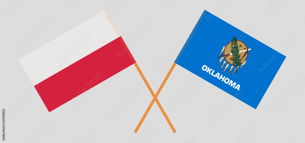 Crossed flags of Poland and The State of Oklahoma. Official colors. Correct proportion Crossed flags of Poland and The State of Oklahoma. Official colors. Correct proportion