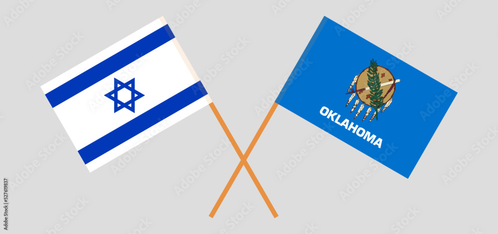 Crossed flags of Israel and The State of Oklahoma. Official colors. Correct proportion Crossed flags of Israel and The State of Oklahoma. Official colors. Correct proportion
