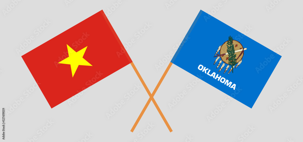 Crossed flags of Vietnam and The State of Oklahoma. Official colors. Correct proportion Crossed flags of Vietnam and The State of Oklahoma. Official colors. Correct proportion