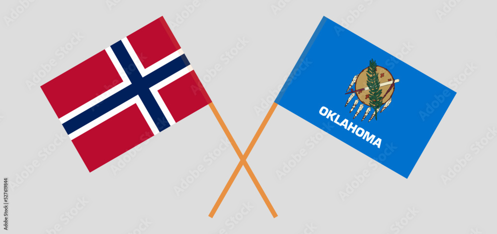 Crossed flags of Norway and The State of Oklahoma. Official colors. Correct proportion