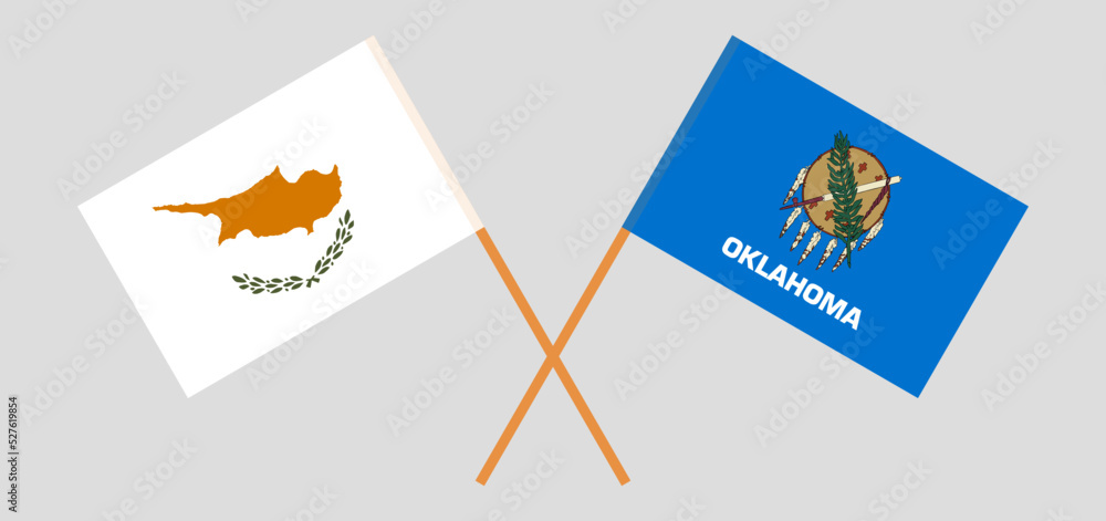 Crossed flags of Cyprus and The State of Oklahoma. Official colors. Correct proportion Crossed flags of Cyprus and The State of Oklahoma. Official colors. Correct proportion