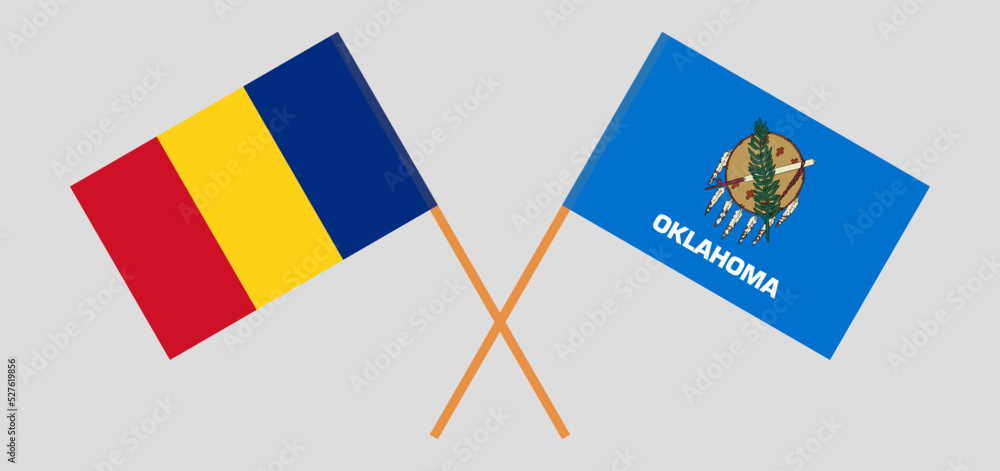 Crossed flags of Romania and The State of Oklahoma. Official colors. Correct proportion Crossed flags of Romania and The State of Oklahoma. Official colors. Correct proportion