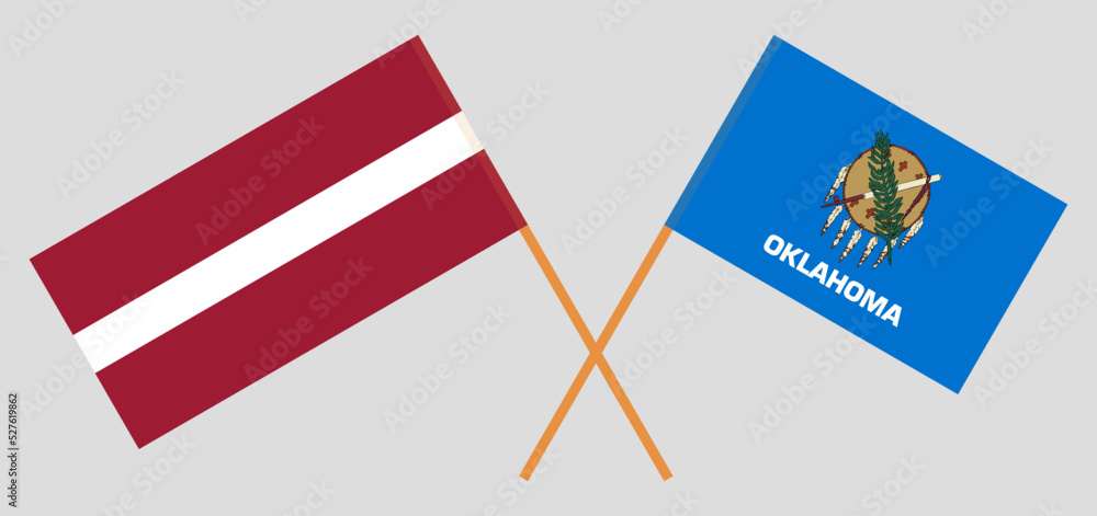 Crossed flags of Latvia and The State of Oklahoma. Official colors. Correct proportion Crossed flags of Latvia and The State of Oklahoma. Official colors. Correct proportion