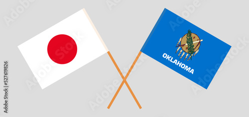 Crossed flags of Japan and The State of Oklahoma. Official colors. Correct proportion
