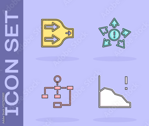 Set Financial growth decrease, Arrow, Hierarchy organogram chart and Many ways directional arrow icon. Vector
