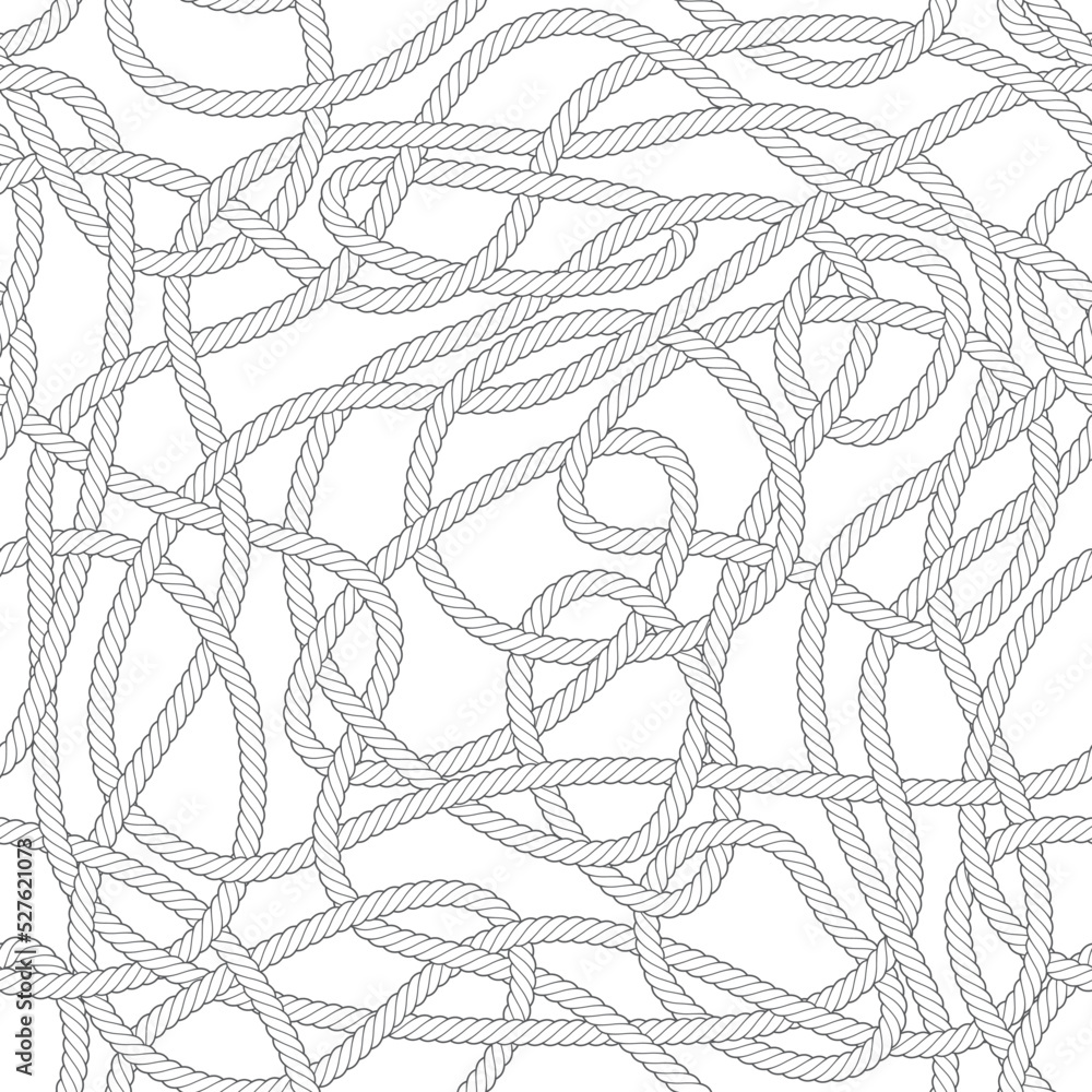 Fototapeta premium Vector seamless texture. Black texture twisted rope. White background.