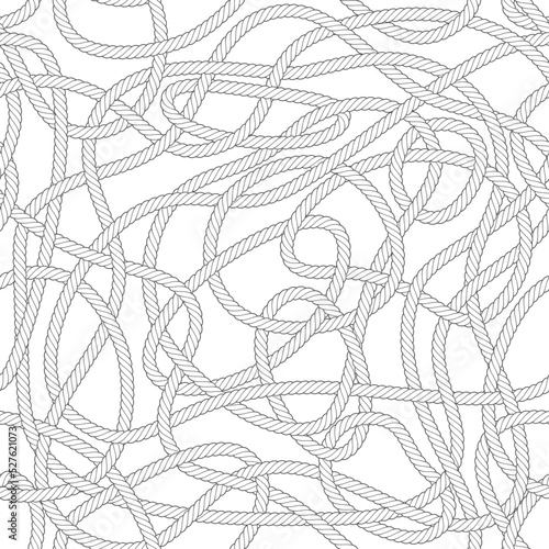 Vector seamless texture. Black texture twisted rope. White background.