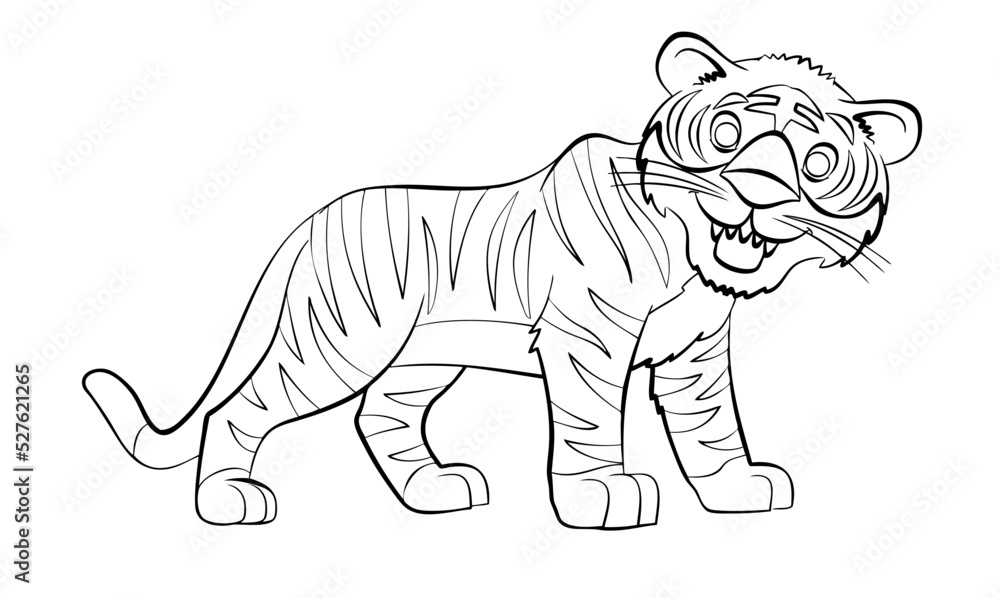Fototapeta premium Tiger. Element for coloring page. Cartoon style.