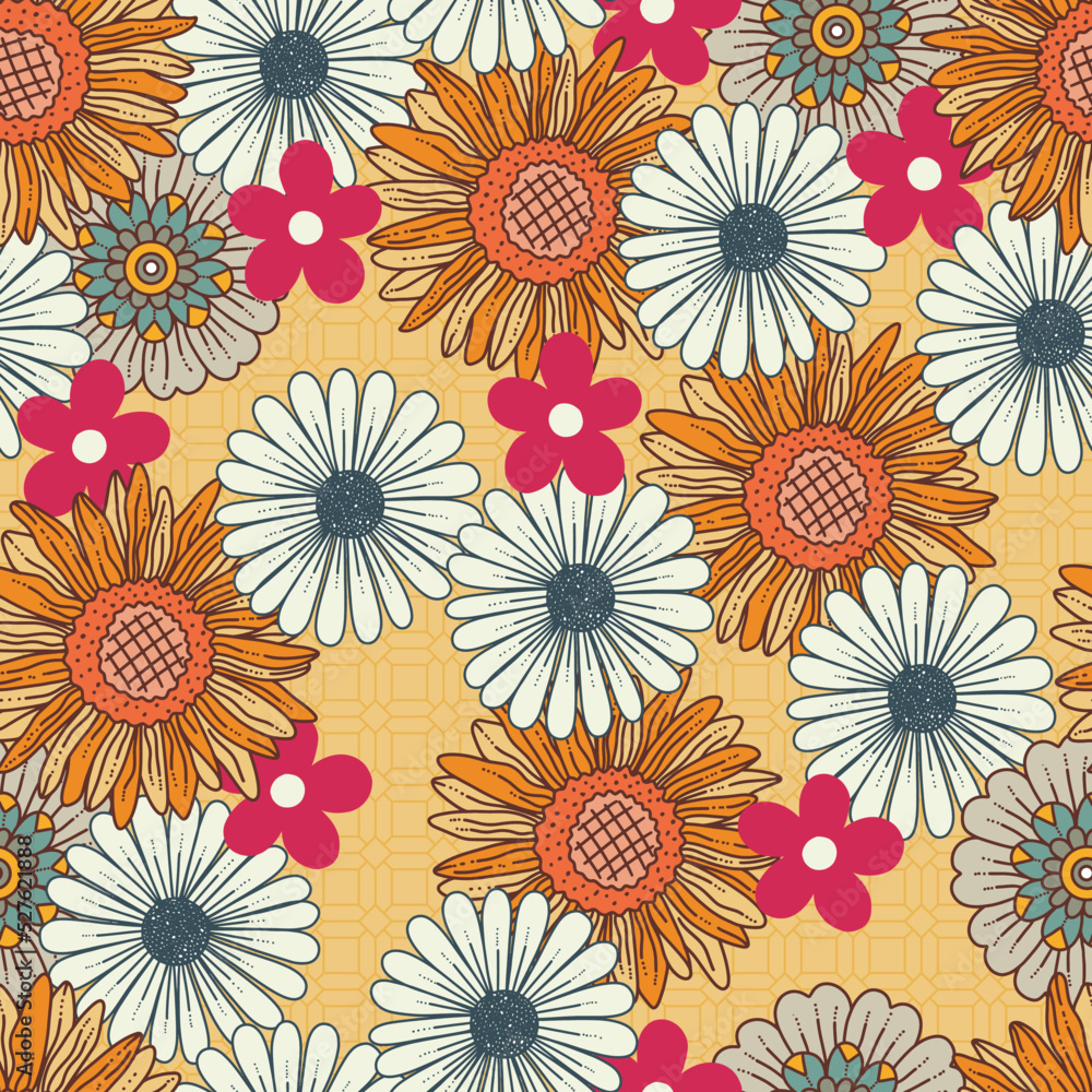 Retro Funky Floral Vector Seamless Pattern Retro Funky Floral Vector Seamless Pattern