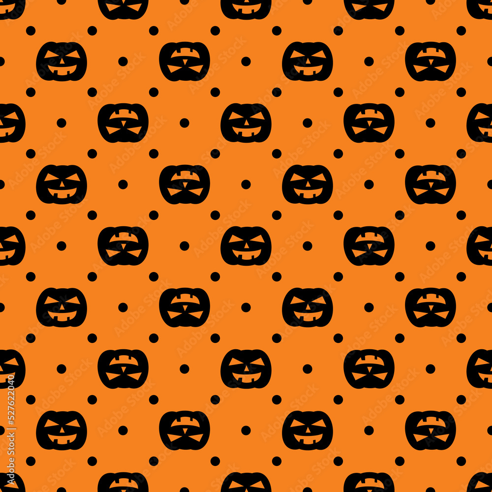 Tile vector pattern with dots and pumpkin for halloween background Tile vector pattern with dots and pumpkin for halloween background