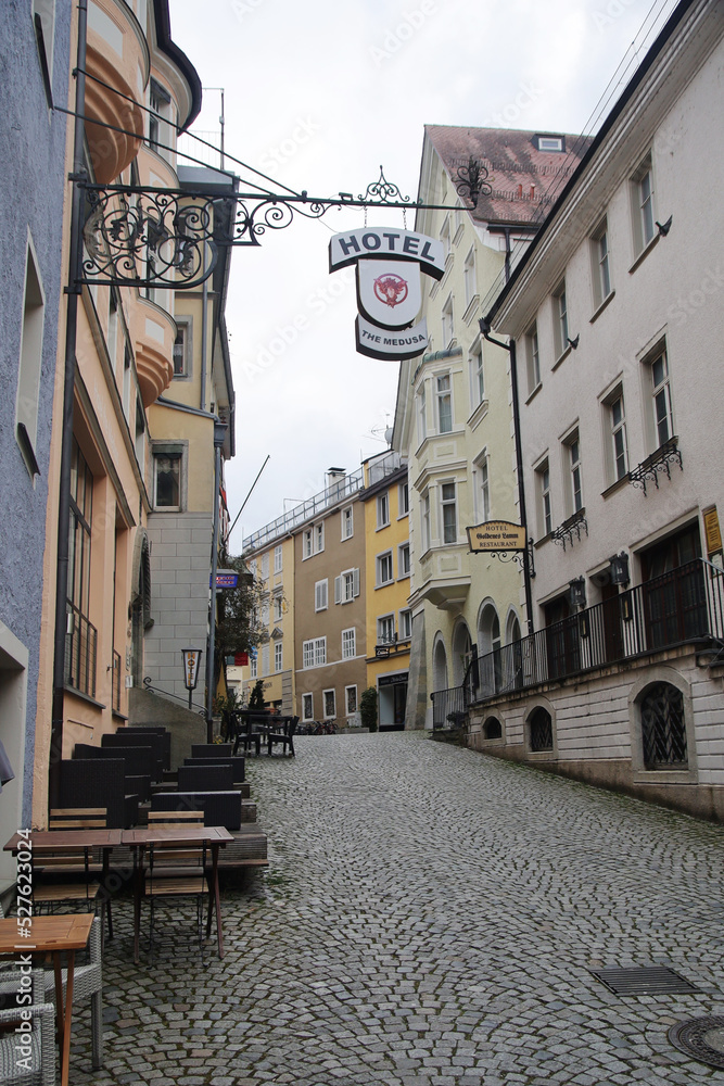 Fototapeta premium A street in old town in Lindau, Bodensee lake, Germany