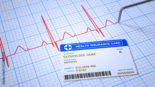 Health insurance card on ECG or EKG paper. Healthy and medical concept.