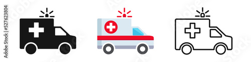 Flashing ambulance car vector set. Emergency van sign, ambulance service icon