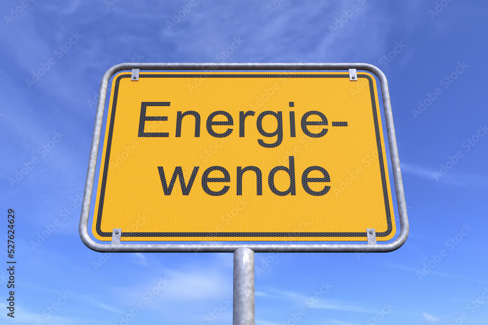 3d Illustation - Ortsschild - Ortstafel - Energiewende - Himmel - Wolken 3d Illustation - Ortsschild - Ortstafel - Energiewende - Himmel - Wolken