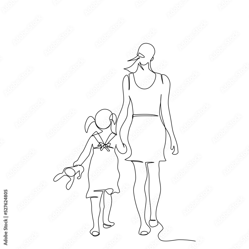 Single one line drawing mother and daughter pour Vector Image-saigonsouth.com.vn