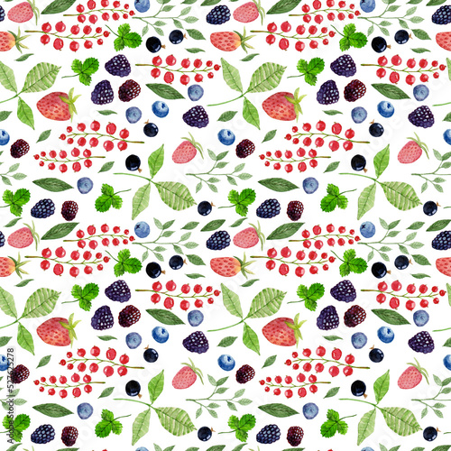 Fototapeta Naklejka Na Ścianę i Meble -  Seamless watercolor pattern with berries