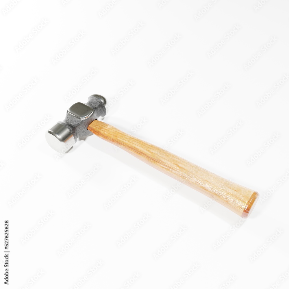 a 3D illustration 3D rendering of a wooden hammer, with an iron head and polished wood a 3D illustration 3D rendering of a wooden hammer, with an iron head and polished wood