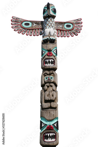 Wooden totem pole of Alaska, cut out photo