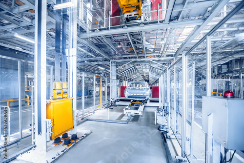 cars in a row at car plant