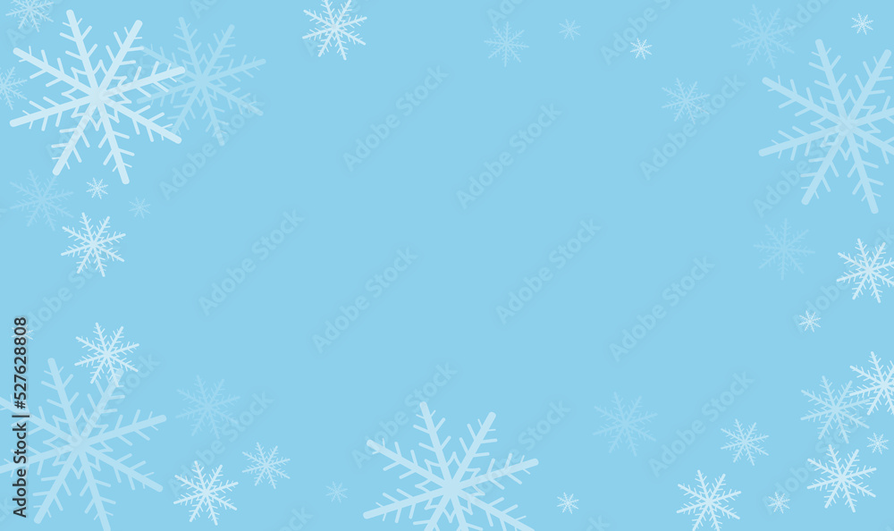 Decorative winter background with snowflakes on blue background