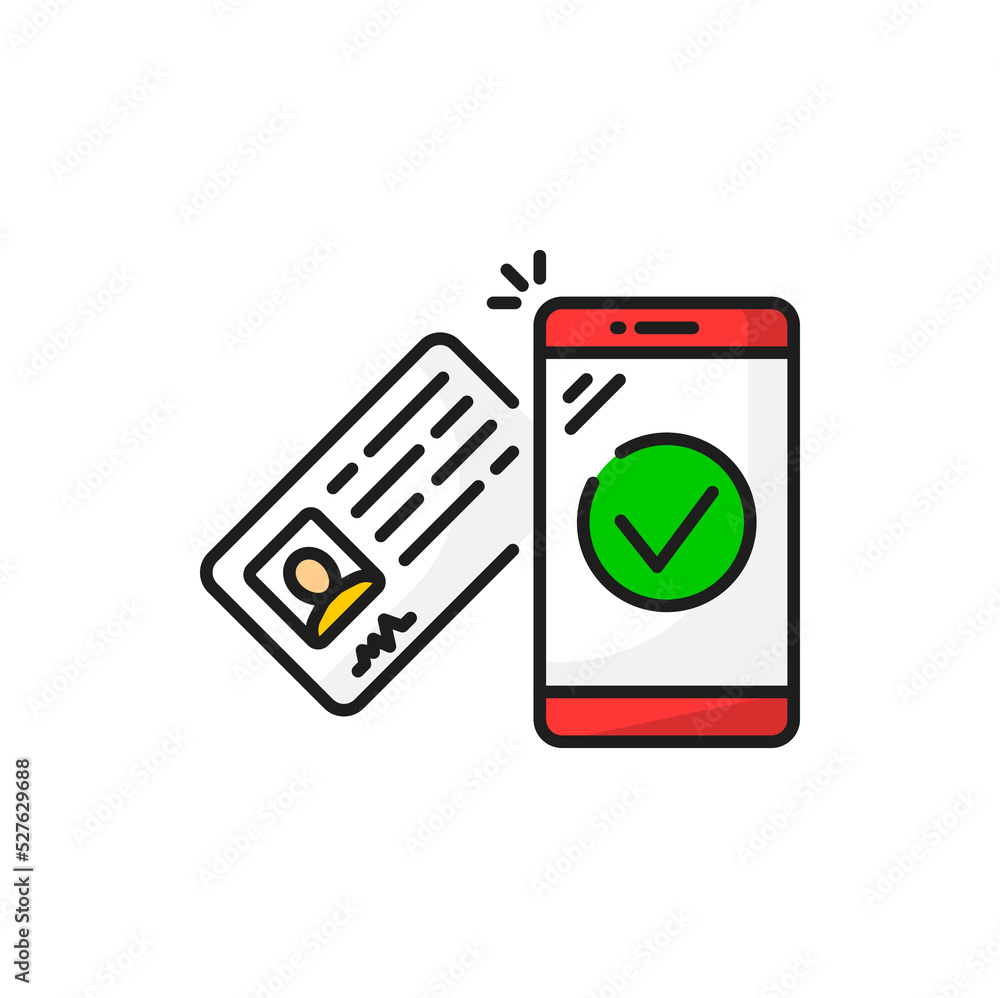 Checked passport or driving license for car share isolated personal documents on car. Vector color checked documents for automobile sharing Checked passport or driving license for car share isolated personal documents on car. Vector color checked documents for automobile sharing