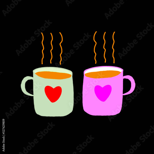 Couple Coffee Mugs Cups Love Hearts Steaming Coffee Coffee Time